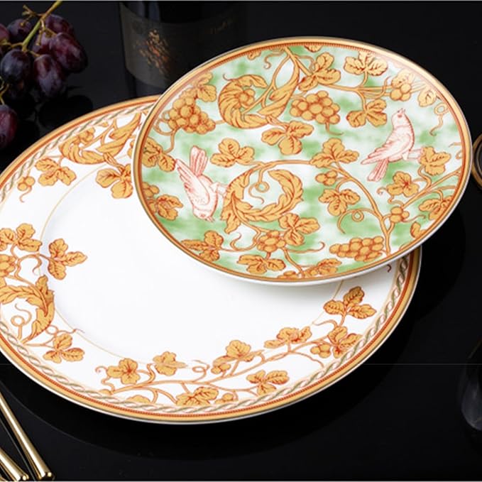 24 piece bone china dinnerware set dishes set for 6 elegant coffee cups and plates sets for party dinner christmas for mom and grandmother Grape pattern