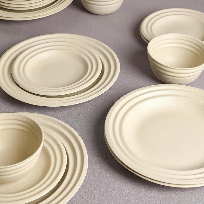 Stone Lain Zen Stoneware 12-Piece Dinnerware Set Service for 4 Beige Includes Salad - Dinner Plates &amp Bowls Textured Sand Finish Microwave &amp Dishwasher Safe