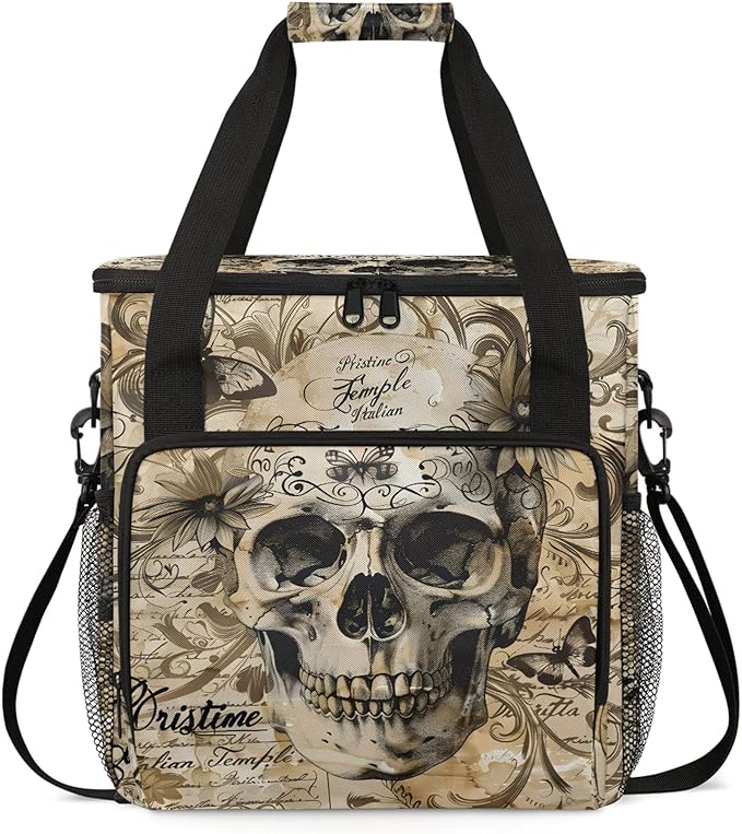Skull Gothic Travel Coffee Maker Carrying Bag Large Organizer Storage Tote Bag Insulated Reusable Cooler Grocery Bags