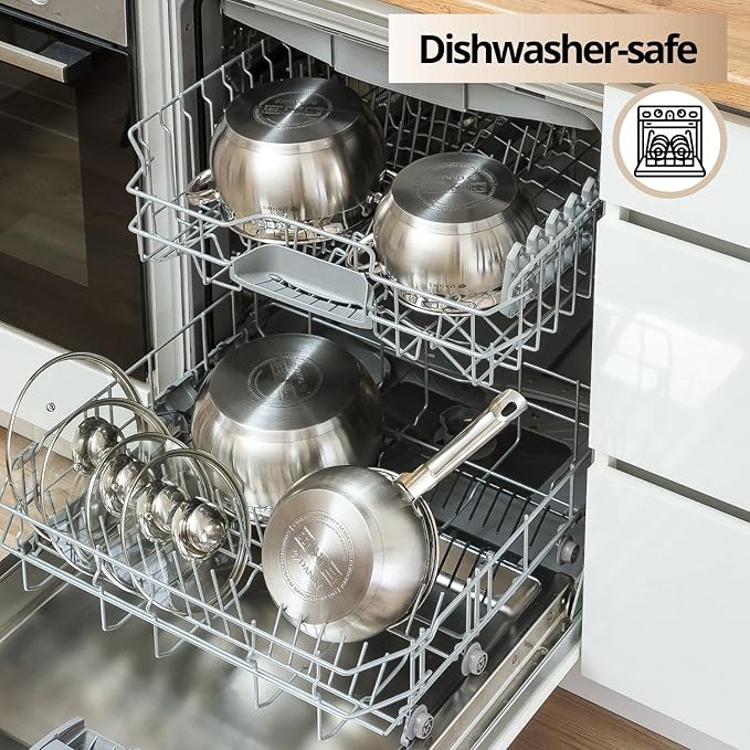 Daniks Classic 6.5 Quart Stainless Steel Stock Pot with Glass Lid Tri-Ply Bottom for Even Heating Induction Compatible Dishwasher Safe