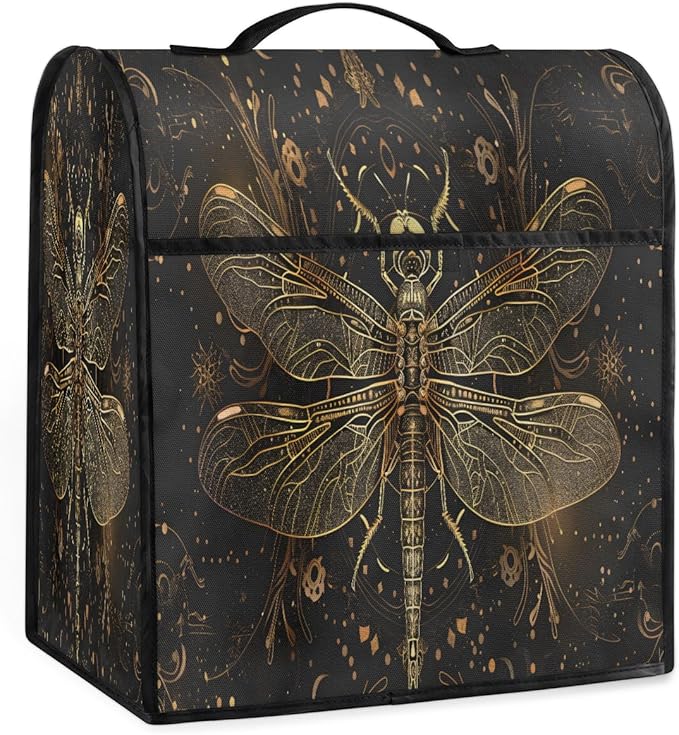 cfpolar Kitchen Aid Mixer Cover Compatible with 6-8 Quarts Vintage Dragonfly Black Stand Mixer Cover Kitchen Aid Mixers Accessories Appliance Organizer Bag Dust Covers with Zipper Pocket