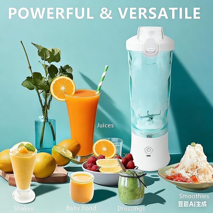 Portable Blender 21 Oz Cordless Personal Smoothie Maker with 6 Blades USB Rechargeable Mini Juicer for Fruit Veggie Ideal for Home Office Gym Travel Camping
