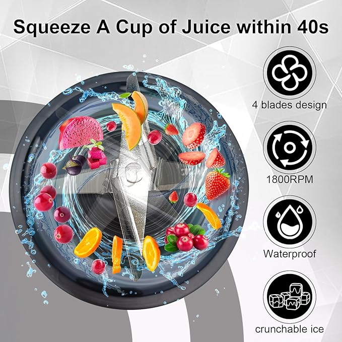 Portable Blender for Smoothies and Shakes 2 Portable Blender Cups 17 &amp10 oz Cordless Personal Small Blender with Straw Brush&ampLid USB-C Rechargeable Quiet Mini Travel Blender Black
