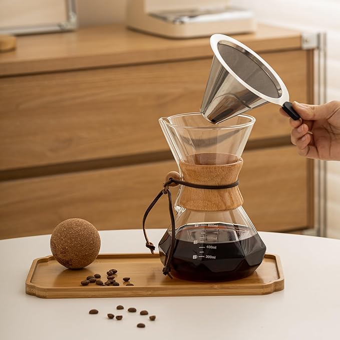 Pour Over Coffee Maker With Wood Sleeve27oz/800mlPour Over Coffee DripperPour Over Coffee Maker Set With Cork Stopper (27oz/800ml)