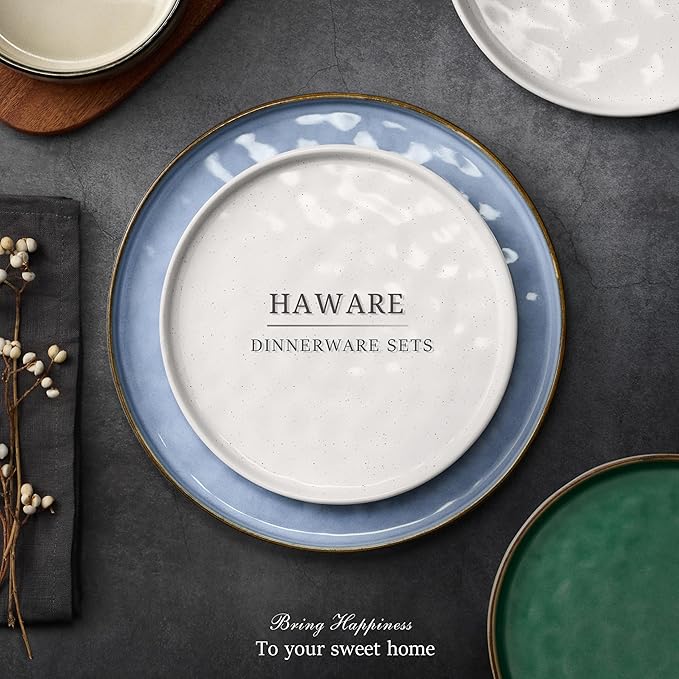 HaWare Dinnerware Sets 24-Piece Plates and Bowls Set Stoneware Dish Set for 8 Ceramic Dinnerware for Home Restaurant Chip and Scratch Resistant Microwave and Dishwasher Safe Multicolor
