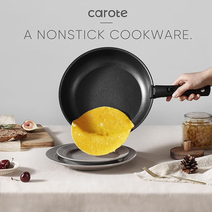 CAROTE 19Pcs Pots and Pans Set Non Stick Cookware Set Detachable Handle Nonstick Induction Kitchen Sets Non Stick with Removable Handle RV Cook Ware Oven Safe Black