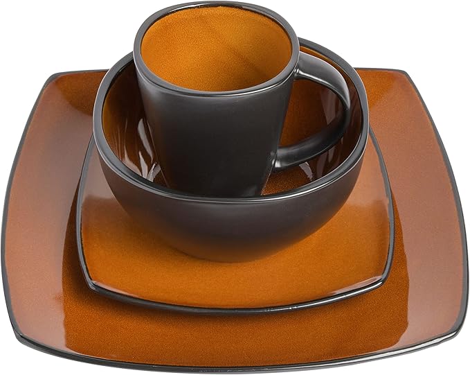 Gibson Elite Soho Lounge Square Reactive Glaze Stoneware Dinnerware Set Service for 4 (16pc) Amber