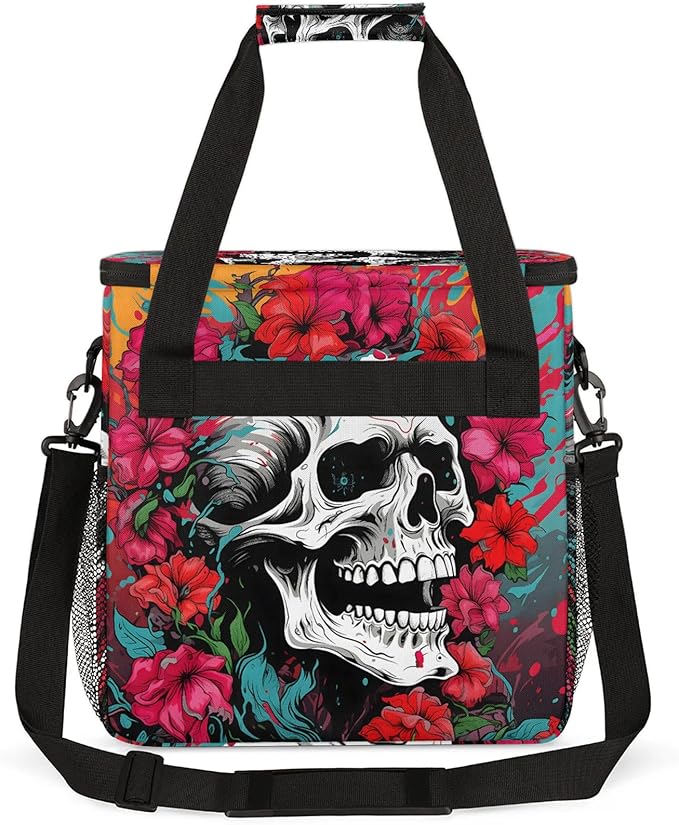 Gothic Sugar Skull Coffee Maker Carring Bag Large Insulated Storage Organizer Case Tote Bags with Shoulder Strap for Travel Work Picnic