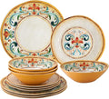 UPware 12 Piece Tuscany Melamine Dinnerware Sets Outdoor Dishes Set Plates and Bowls Sets Service for 4 Multicolor