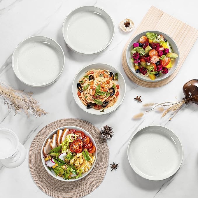HaWare Dinnerware Sets 24-Piece Stoneware Plates and Bowls Set for 6 Ceramic Dish Set for Home Restaurant Chip and Scratch Resistant Microwave and Dishwasher Safe Speckled Milky White