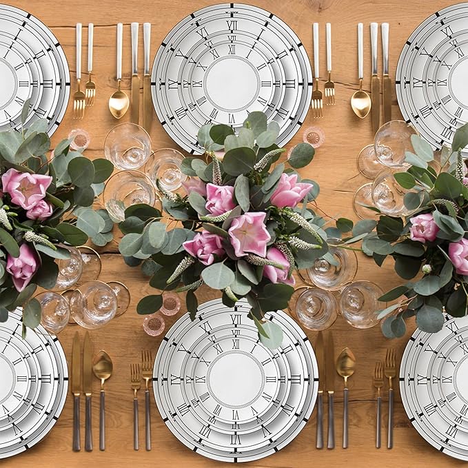 12 Piece Roman Clock Pattern Porcelain Dinnerware Set Luxury Dishes Set for 6 Dishwasher Safe Great for Party Wedding Housewarming and Hotel