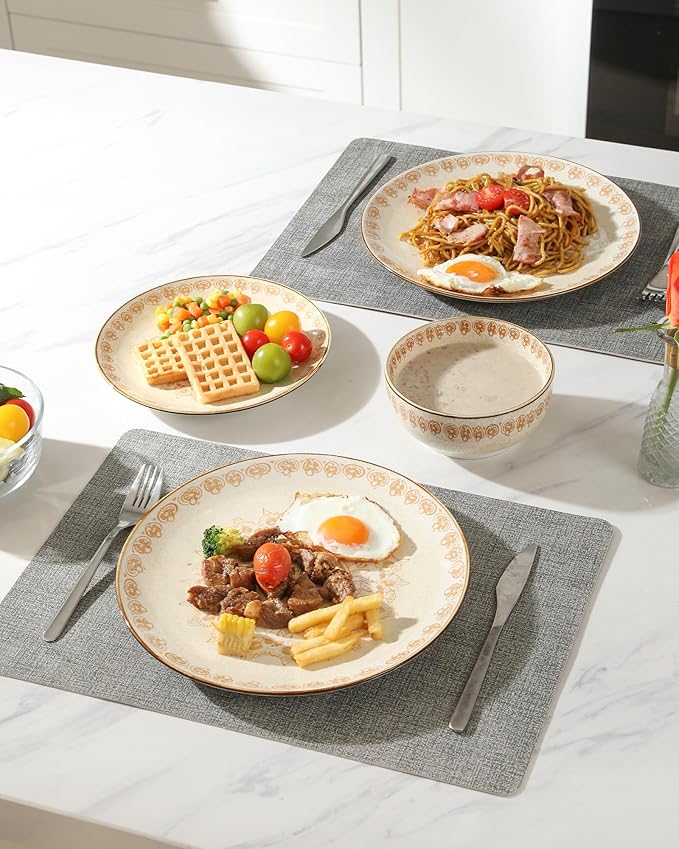 Sweejar Dinnerware Sets Service for 4 12 pcs Porcelain Plates and Bowls for Kitchen Housewaring Gift Chip and Scratch Resistant Dish Set Handmade Dishwasher and Microwave Safe Plate Set Bohemian