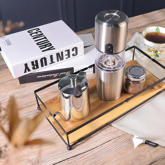 SOTECH 2 in 1 E-grinder Pour Over Coffee Maker Set with Stainless Steel Electric Bean Grinder and Steel kettle Packing Bag