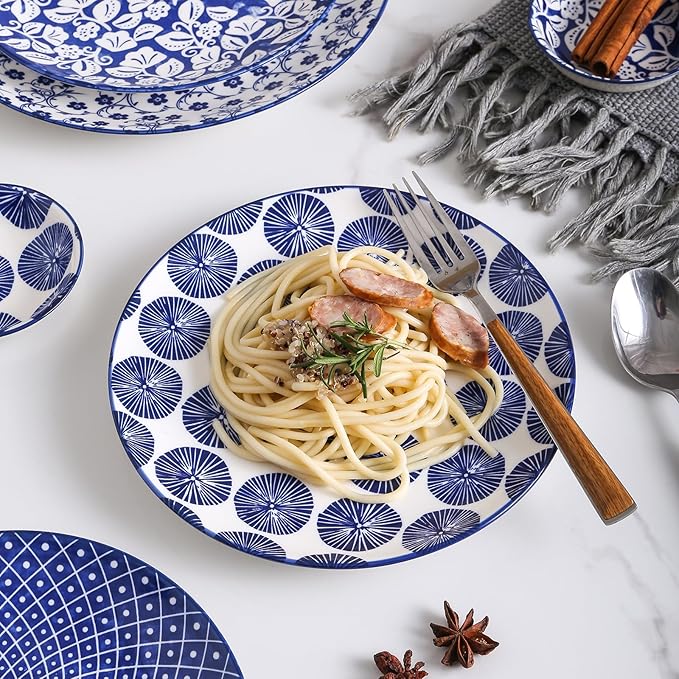 Selamica 30-Pieces Ceramic Dinnerware Sets for 6 Scratch Resistant Plates and Bowls Sets Microwave and Dishwasher Safe Vintage Blue A