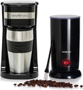 Mixpresso Personal Single-Serve Coffee Maker &amp 14oz Travel Mug Drip Small Coffee Maker &amp Tumbler Auto Shut Off &amp Reusable Filter Compatible with Coffee Grounds Bundle With Electric Milk