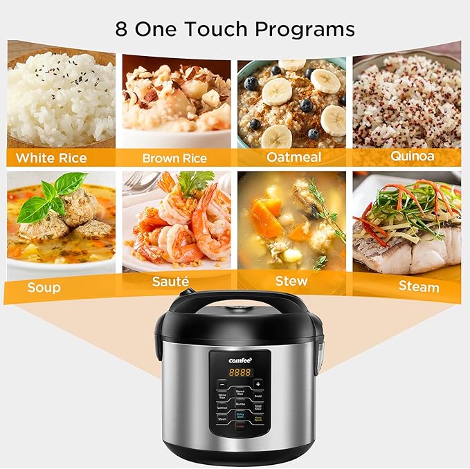 COMFEE' Rice Cooker 10 cup Uncooked/20 cup Cooked Rice Maker Steamer Saute Steamer and Warmer 5.2 QT Large Capacity Brown Rice Quinoa and Oatmeal 8 One-Touch Programs