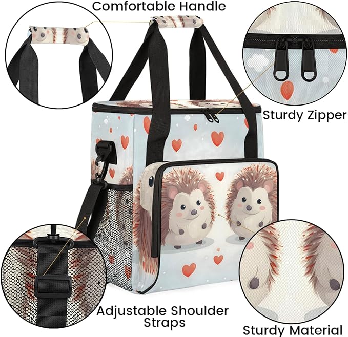 Cute Cartoon Hedgehog Coffee Maker Carring Bag Large Insulated Storage Organizer Case Tote Bags with Shoulder Strap for Travel Work Picnic