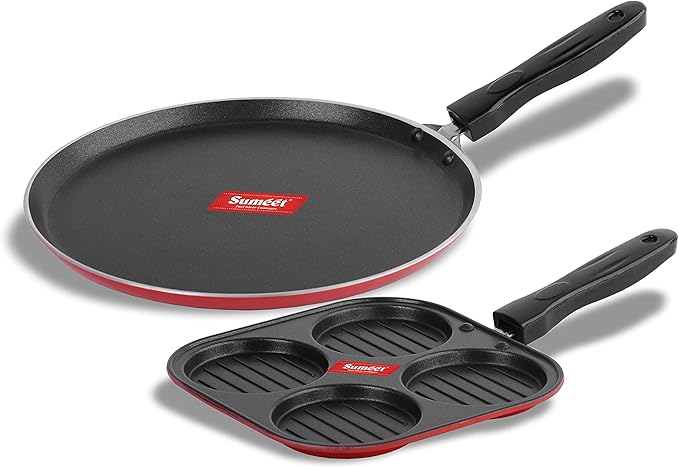 Sumeet 2.6mm Thick Non-Stick Cherry Cookware set (Dosa Tawa – 26.5cm Dia + Mini Multi Snack Maker – 19.5cm Dia)