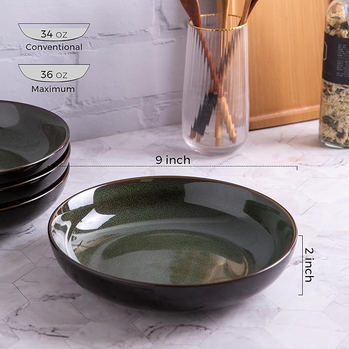 LERATIO Ceramic Dinnerware Sets for 8with pasta bowlsHandmade Reactive Glaze Dishes SetChip Resistant and Scratch Resistant | Oven&ampDishwasher &amp Microwave Safe-Blue(30PCS)