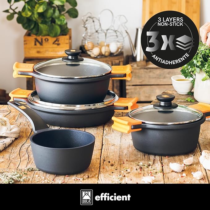 Bra Efficient 7-Piece Cast Aluminium Non-Stick Cookware Set for All Heat Sources Including Induction