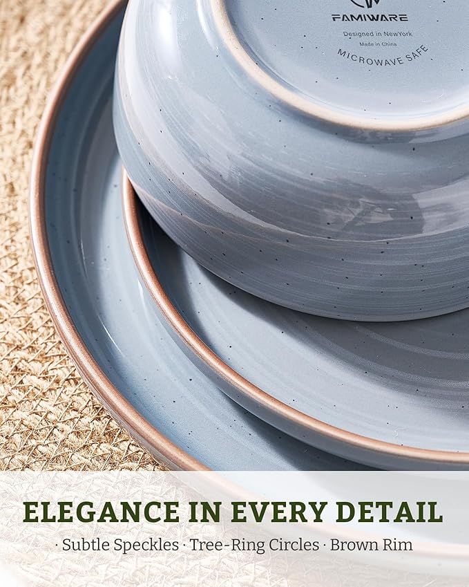 Famiware Meteor Plates and Bowls Sets for 4 12 Pieces Dinnerware Sets Microwave and Dishwasher Safe Dishes Set Blue Gray