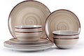 Melamine Dinnerware Sets Dinnerware Sets for 4 12Pcs Plates And Bowls Sets Lightweight and Unbreakable Dish Set for Camping PicnicRV Dishwasher SafeBPA Free（Brown）