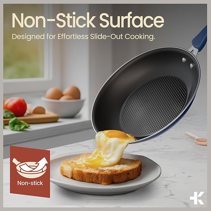 Pots and Pans Set 23-Piece Non Stick Cookware &amp Bakeware Sets with Plaid Pattern Stackable Design Dishwasher Safe Stain-resistant Oven &amp All-Stove Safe Tempered Glass Lid Blue