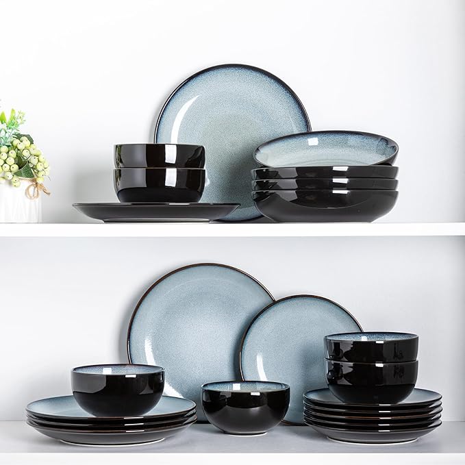 LERATIO Ceramic Dinnerware Sets for 12 36 Pieces Plates and Bowls Sets Dishwasher&ampMicrowave Safe&ampOven Safe-Service for 12-36pcs-Dreamy Moonlight-Gray White