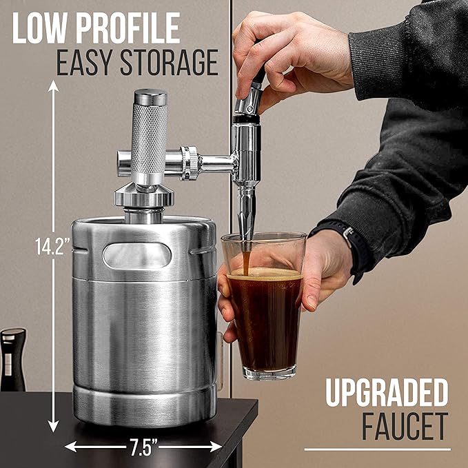 NutriChef Nitro Cold Brew Coffee Maker - Home Brew Coffee Keg Nitrogen Coffee Machine Dispenser System w/ Pressure Relieving Valve Kit &amp Stout Creamer Faucet Stainless steel - NutriChef NCNTROCB