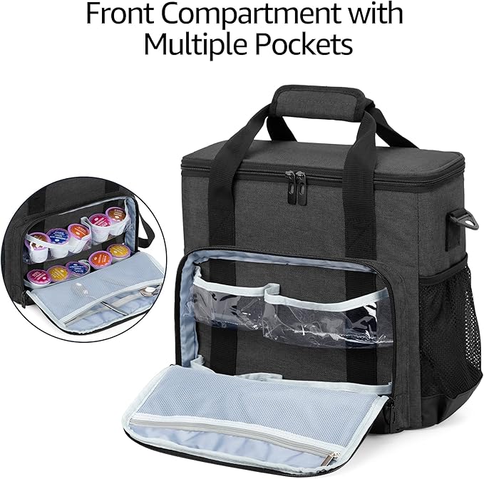 CURMIO Coffee Maker Carrying Bag &amp Coffee Maker Dust Cover Compatible with Keurig K-Mini or K-Mini Plus Single Serve Coffee Brewer Travel Bag with Pockets for K-Cup Pods