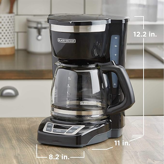 BLACK+DECKER 12-Cup Digital Coffee Maker Programmable Washable Basket Filter Sneak-A-Cup Auto Brew Water Window Keep Hot Plate Black