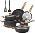 DishDelight Induction Pots and Pans Set Non Stick 12 Piece Nonstick Kitchen Cookware Sets Nonstick Granite Cooking Set Induction Pots and Pans Induction Cookware Sets with Frying Pans Black
