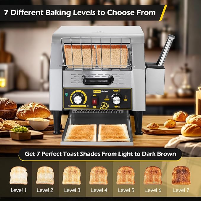 Dyna-Living Commercial Conveyor Toaster 300 Slices/Hour Electric Conveyor Belt Toaster for Restaurant 1900W Heavy Duty Stainless Steel Conveyor Toasters for Bun Bagel Bread
