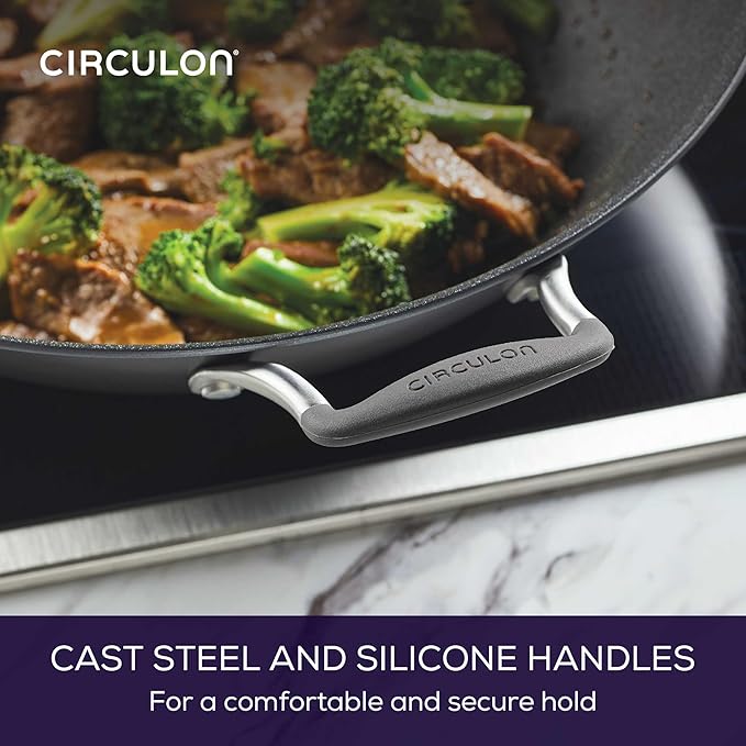 Circulon A1 Series with ScratchDefense Technology Nonstick Induction Wok with Lid 14 Inch Graphite