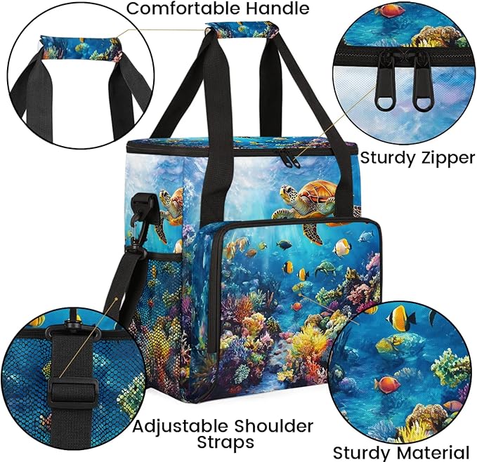 Sea Turtles Coffee Maker Travel Bag Ocean Animal Insulated Grocery Bag Travel Picnic Leakproof Cooler Bags With Shoulder Strap