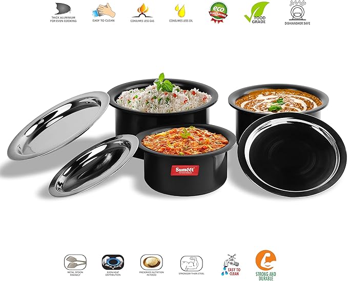 Sumeet Aluminium Anodized Tope Set 1.8 2.3 2.9 Liters 3 Piece (Black)