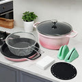 8-Piece Gradient Enamel Cookware Set Multi-Function Kitchen Collection with Soup Pot Steak Pan for Home RV Cooking (Pink Gradient 8-Piece Set)