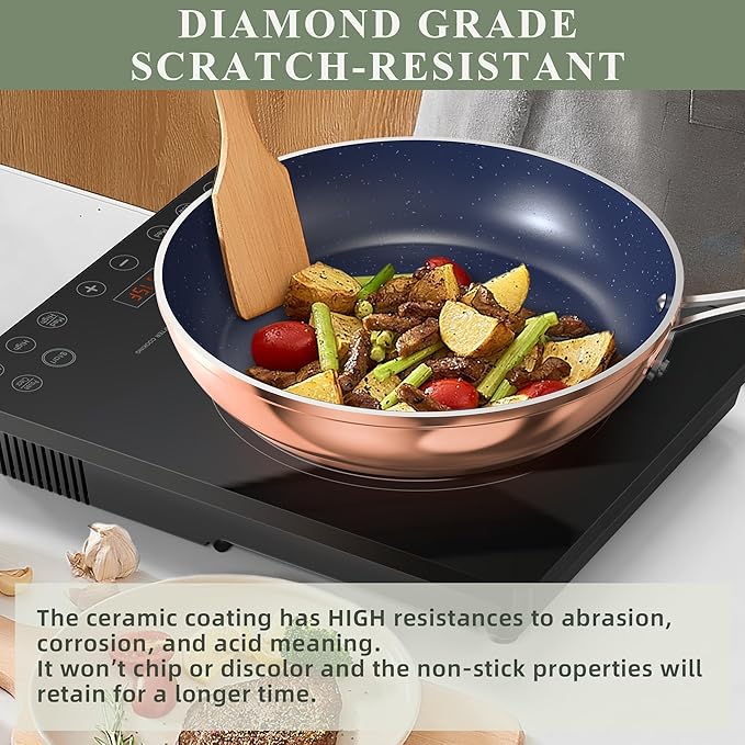 Nuwave 7pc Cookware Set Healthy Duralon Blue Ceramic Nonstick Coated Diamond Infused Scratch-Resistant PFAS Free Oven Safe Induction Ready &amp Evenly Heats Tempered Glass Lids &amp Stay-Cool H
