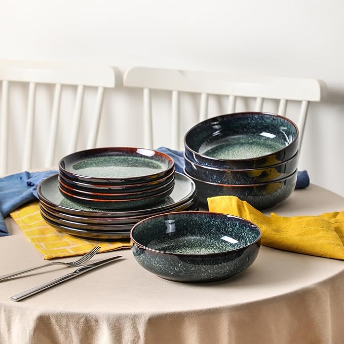 Stone Lain Remy 12-Piece Dinnerware Set Stoneware Plates and Bowls Set Dishwasher and Microwave Safe Dish Set for 4 Blue