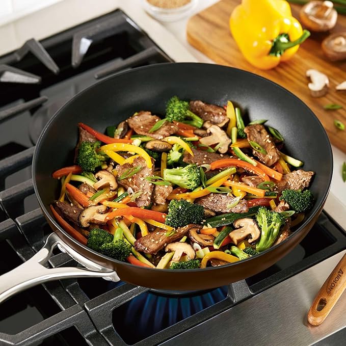 Anolon Nouvelle Copper Hard Anodized Nonstick Wok/Stir Fry Pan/Wok Pan - 12 Inch Sable Brown