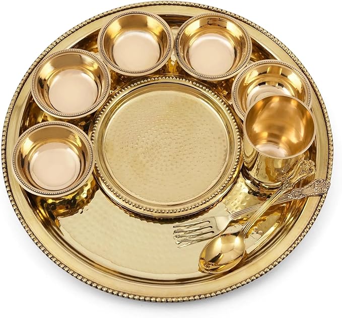 Brass Hammered Dinner Set of 10 Piece Handcrafted by Indian Artisans