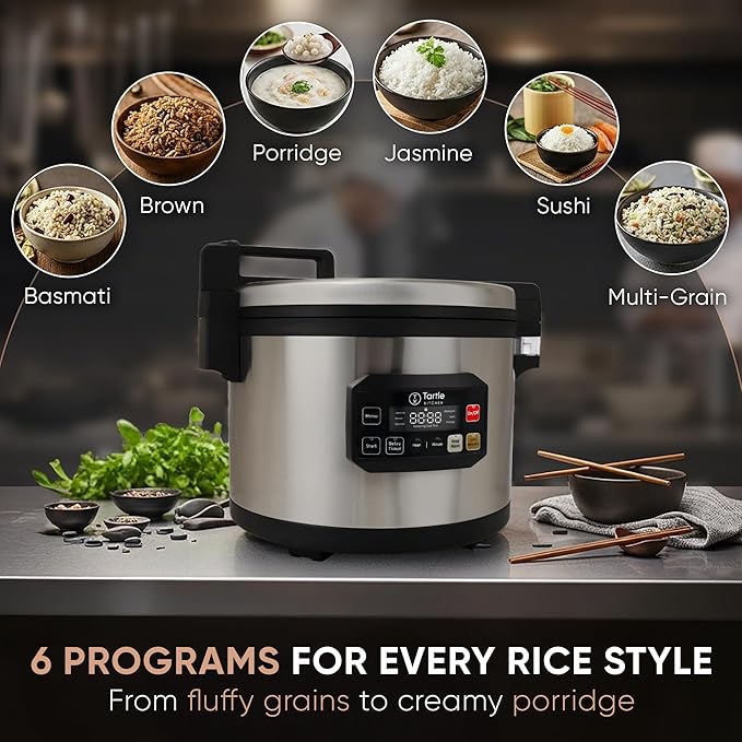 Commercial Large Multi-Function Rice Cooker - Professional 64 Cup Cooked (32 Cup Uncooked) Rice Maker Cooker With Non Stick Pot &amp Hinged Lid - Brown Rice Sushi Rice and more