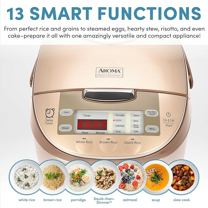 Aroma Housewares ARC-6106 Aroma Professional 6 Cups Uncooked Rice Slow Cooker Food Steamer MultiCooker Champagne
