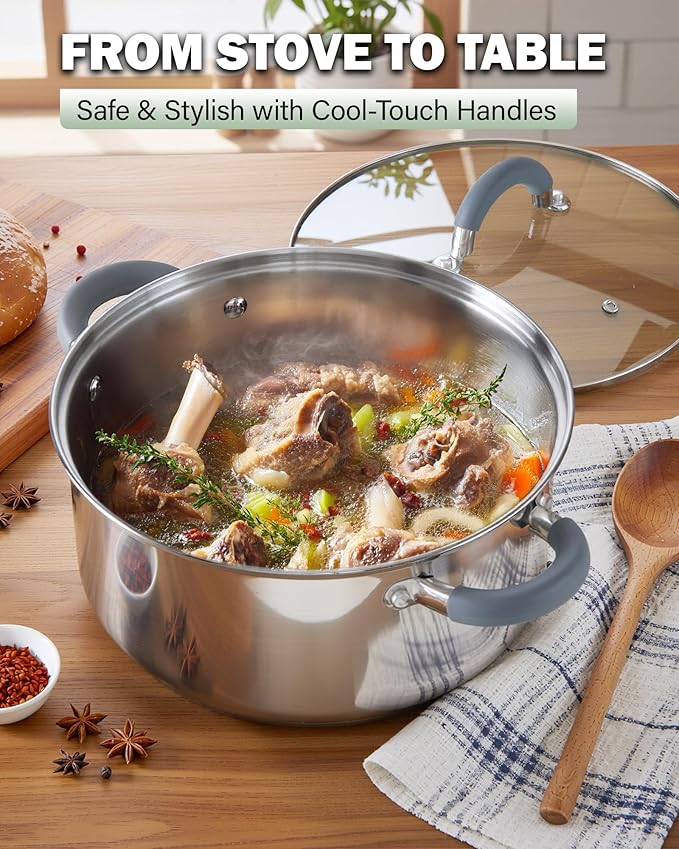Cook N Home Stainless Steel Pot Set with Glass Lid 6 Pieces Basics Cookware Set with Stay-Cool Silicone Handles 1.5/3/5.5 Quarts Small Cooking Stock Pot Saucier Casserole