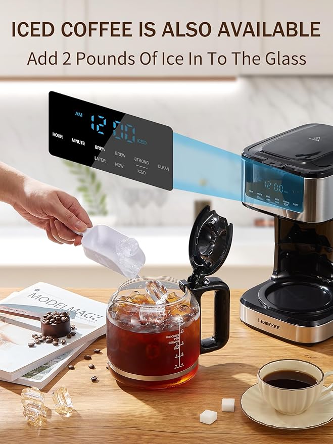 Coffee Maker Programmable Drip Coffee Maker 12 Cup Regular &amp Strong Brew Drip Coffee Machine with Iced Coffee Function for Home and Office Black &amp Stainless Steel