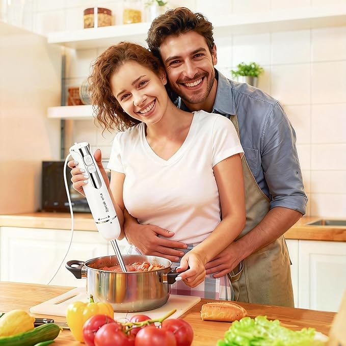 Upgraded Blender Handheld 1100W 20 Speed Settings Max 15500 RPM 5 in 1 Hand Blender with Milk Frother Handheld Food Processor Batidora De Mano Electrica Kitchen Appliances White