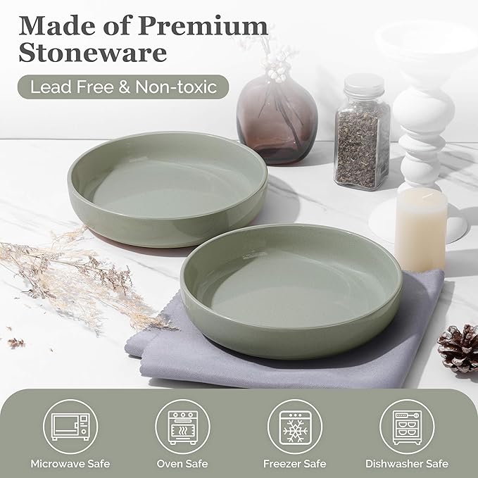 HaWare Dinnerware Sets 28 Pieces Stoneware Plates and Bowls Set Ceramic Dish Set for Home Restaurant Chip and Scratch Resistant Microwave &amp Dishwasher Safe Speckled Asparagus Green