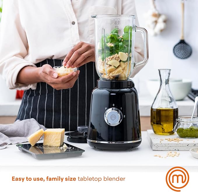 MasterChef Glass Blender for Shakes and Smoothies Milkshake Maker Frozen Drink &amp Margarita Machine For Fruit Juice with Ice Soup Sauces Food Puree etc Stainless Steel Blades 33oz 400w Bl
