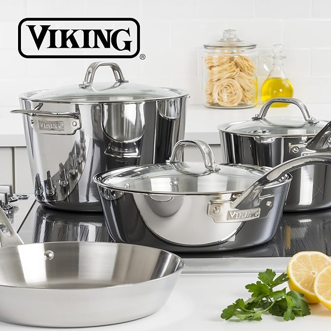 Viking 5-Ply Pots and Pans Set 5 Piece Stainless Steel Kitchen Cookware Silver