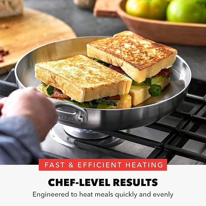 GreenPan x Bobby Flay 10 Piece Stainless Steel Cookware Set Tri-Ply Multiclad Pots &amp Pans Professional Grade Oven &amp Broiler Safe to 600°F Dishwasher Safe Durable Induction Compatible Si